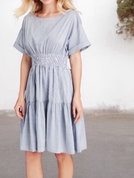 Vineyard Vines Dresses & Skirts - Vineyard Vines Blue White Stripe Smocked Waist Fit & Flare Mini Dress